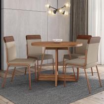 Conjunto Sala de Jantar Déli 4 Cadeiras Carraro Areia/Rose/Nogal