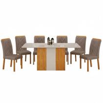 Conjunto Sala de Jantar Doha 1,60m tampo copo off white com 6 Cadeiras Conjunto Sala de Jantar Doha 1,60m tampo copo off white com 6 Cadeiras