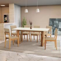 Conjunto Sala De Jantar Dora Em Madeira Maciça 6 Cadeiras Boucle Bege Conjunto Sala De Jantar Dora Em Madeira Maciça 6 Cadeiras Boucle Bege