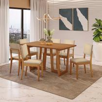 Conjunto Sala de Jantar Dora em Madeira Maciça 6 Cadeiras Boucle Bege Conjunto Sala de Jantar Dora em Madeira Maciça 6 Cadeiras Boucle Bege