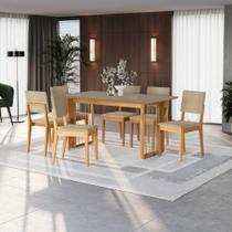 Conjunto Sala de Jantar Dora em Madeira Maciça 6 Cadeiras Boucle Bege