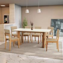 Conjunto Sala de Jantar Dora em Madeira Maciça 6 Cadeiras Boucle Bege Conjunto Sala de Jantar Dora em Madeira Maciça 6 Cadeiras Boucle Bege