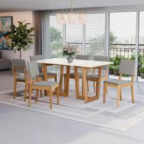 Conjunto Sala de Jantar Dora em Madeira Maciça 6 Cadeiras Boucle Cinza Conjunto Sala de Jantar Dora em Madeira Maciça 6 Cadeiras Boucle Cinza