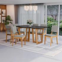 Conjunto Sala de Jantar Dora em Madeira Maciça 6 Cadeiras Boucle Cinza Conjunto Sala de Jantar Dora em Madeira Maciça 6 Cadeiras Boucle Cinza