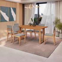 Conjunto Sala de Jantar Dora em Madeira Maciça 6 Cadeiras Boucle Cinza