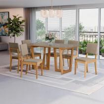 Conjunto Sala De Jantar Dora Em Madeira Maciça 6 Cadeiras Linho Fendi