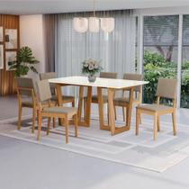 Conjunto Sala de Jantar Dora em Madeira Maciça 6 Cadeiras Linho Fendi Conjunto Sala de Jantar Dora em Madeira Maciça 6 Cadeiras Linho Fendi