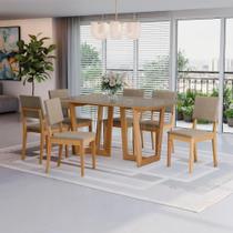 Conjunto Sala de Jantar Dora em Madeira Maciça 6 Cadeiras Linho Fendi Conjunto Sala de Jantar Dora em Madeira Maciça 6 Cadeiras Linho Fendi