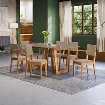 Conjunto Sala de Jantar Dora em Madeira Maciça 6 Cadeiras Linho Fendi Conjunto Sala de Jantar Dora em Madeira Maciça 6 Cadeiras Linho Fendi