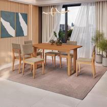 Conjunto Sala de Jantar Dora em Madeira Maciça 6 Cadeiras Linho Fendi Conjunto Sala de Jantar Dora em Madeira Maciça 6 Cadeiras Linho Fendi