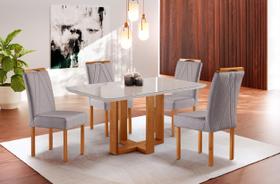 Conjunto Sala de Jantar Dubai Mesa e Cadeiras Madeira Maciça Linho Cinza Conjunto Sala de Jantar Dubai Mesa e Cadeiras Madeira Maciça Linho Cinza