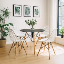 Conjunto Sala de Jantar Elegante Mesa Eames 90Cm Redondo Com 4 Cadeiras Kayla DSW Eiffel Conjunto Sala de Jantar Elegante Mesa Eames 90Cm Redondo Com 4 Cadeiras Kayla DSW Eiffel