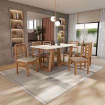 Conjunto Sala De Jantar Elisa Em Madeira Maciça 6 Cadeiras Linho Fendi Conjunto Sala De Jantar Elisa Em Madeira Maciça 6 Cadeiras Linho Fendi