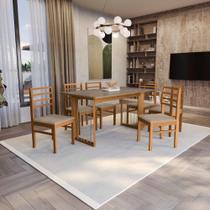 Conjunto Sala De Jantar Elisa Em Madeira Maciça 6 Cadeiras Linho Fendi Conjunto Sala De Jantar Elisa Em Madeira Maciça 6 Cadeiras Linho Fendi