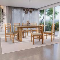 Conjunto Sala De Jantar Elisa Em Madeira Maciça 6 Cadeiras Linho Fendi Conjunto Sala De Jantar Elisa Em Madeira Maciça 6 Cadeiras Linho Fendi