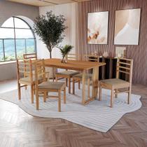 Conjunto Sala de Jantar Elisa em Madeira Maciça 6 Cadeiras Linho Fendi