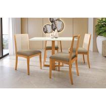 Conjunto Sala de Jantar Elma Premium Madeira Maciça c/ Tampo Madeirado c/ Vidro 120x80cm e 4 Cadeiras Lara Carvalho/Off White - Boucle Bege Fendi-Kapp Conjunto Sala de Jantar Elma Premium Madeira Maciça c/ Tampo Madeirado c/ Vidro 120x80cm e 4 Cadeiras Lara Carvalho/Off White - Boucle Bege Fendi-Kapp
