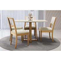 Conjunto Sala de Jantar Elma Premium Madeira Maciça c/ Tampo Madeirado c/ Vidro 120x80cm e 4 Cadeiras Lola Carvalho/Off White - Linho Bege Argila-Kapp Conjunto Sala de Jantar Elma Premium Madeira Maciça c/ Tampo Madeirado c/ Vidro 120x80cm e 4 Cadeiras Lola Carvalho/Off White - Linho Bege Argila-Kapp