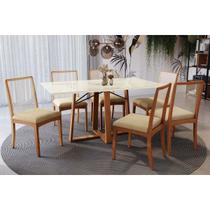 Conjunto Sala de Jantar Elma Premium Madeira Maciça c/ Tampo Madeirado c/ Vidro 160x90cm e 6 Cadeiras Lara Carvalho/Off White - Boucle Bege-Kappesberg Conjunto Sala de Jantar Elma Premium Madeira Maciça c/ Tampo Madeirado c/ Vidro 160x90cm e 6 Cadeiras Lara Carvalho/Off White - Boucle Bege-Kappesberg