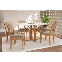 Conjunto Sala de Jantar Elma Premium Madeira Maciça c/ Tampo Madeirado c/ Vidro 170x90cm e 6 Cadeiras Alice Carvalho/Off White - Boucle Bege Fendi-Kap