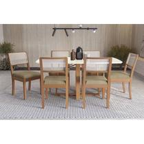 Conjunto Sala de Jantar Elma Premium Madeira Maciça c/ Tampo Madeirado c/ Vidro 170x90cm e 6 Cadeiras Lola Carvalho/Off White - Boucle Bege Fendi-Kapp Conjunto Sala de Jantar Elma Premium Madeira Maciça c/ Tampo Madeirado c/ Vidro 170x90cm e 6 Cadeiras Lola Carvalho/Off White - Boucle Bege Fendi-Kapp