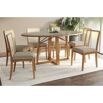 Conjunto Sala de Jantar Elma Premium Madeira Maciça c/ Tampo Madeirado c/ Vidro 180x105cm e 6 Cadeiras Lara Carvalho/Freijo Bronze - Boucle Bege Fendi