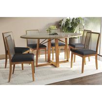 Conjunto Sala de Jantar Elma Premium Madeira Maciça c/ Tampo Madeirado c/ Vidro 180x105cm e 6 Cadeiras Lara Carvalho/Freijo Bronze - Boucle Grafite-Ka