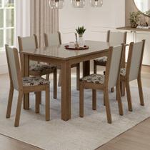 Conjunto Sala de Jantar Elóra Mesa Tampo de Vidro 6 Cadeiras Rustic/Crema/Bege Marrom Madesa Conjunto Sala de Jantar Elóra Mesa Tampo de Vidro 6 Cadeiras Rustic/Crema/Bege Marrom Madesa