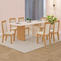 Conjunto Sala de Jantar Fernanda Tuboarte 6 Cadeiras 100 MDF 160cm com Tampo de Madeira Conjunto Sala de Jantar Fernanda Tuboarte 6 Cadeiras 100 MDF 160cm com Tampo de Madeira