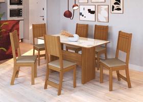 Conjunto Sala de Jantar Fidelitá Atenas 150cm Com 6 Cadeiras Freijó/Off-White Assento Bege