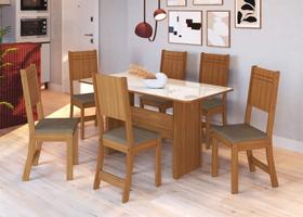 Conjunto Sala de Jantar Fidelitá Atenas 150cm Com 6 Cadeiras Freijó/Off-White Assento Cacau