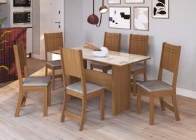 Conjunto Sala de Jantar Fidelitá Atenas 150cm Com 6 Cadeiras Freijó/Off-White Assento Linho Conjunto Sala de Jantar Fidelitá Atenas 150cm Com 6 Cadeiras Freijó/Off-White Assento Linho