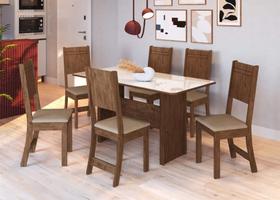 Conjunto Sala de Jantar Fidelitá Atenas 150cm Com 6 Cadeiras Noce/Off-White Assento Bege
