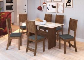 Conjunto Sala de Jantar Fidelitá Atenas 150cm Com 6 Cadeiras Noce/Off-White Assento Grafite