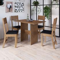 Conjunto Sala de Jantar Fidelitá Siena Com 4 Cadeiras Noce Assento Preto - Fidelitá Móveis