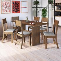 Conjunto Sala de Jantar Fidelitá Siena Com 6 Cadeiras Noce Assento Linho - Fidelitá Móveis
