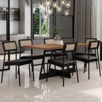 Conjunto Sala de Jantar Filadélfia 6 Cadeiras Carraro Grafite/Preto/Nogal