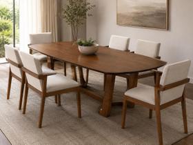 Conjunto Sala de Jantar Gemini 220x110 em Madeira Maciça com 6 Cadeiras Estofadas Made Wood