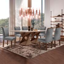 Conjunto Sala de Jantar Genova Tampo Vidro/MDF com 6 Cadeiras Luísa Smart Plus Cinza/Chocolate/Off White Conjunto Sala de Jantar Genova Tampo Vidro/MDF com 6 Cadeiras Luísa Smart Plus Cinza/Chocolate/Off White