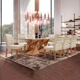 Conjunto Sala de Jantar Genova Tampo Vidro/MDF com 8 Cadeiras Genova Smart Plus - Cel Móveis