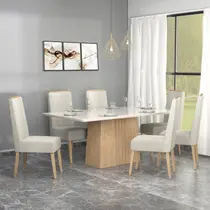 Conjunto Sala de Jantar Geórgia Tampo de Vidro 6 Cadeiras Madeira Maciça Eucalipto Conjunto Sala de Jantar Geórgia Tampo de Vidro 6 Cadeiras Madeira Maciça Eucalipto