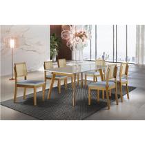 Conjunto Sala de Jantar Grécia com 6 Cadeiras em Madeira Maciça Encosto Telinha Rattan Móveis Mix Conjunto Sala de Jantar Grécia com 6 Cadeiras em Madeira Maciça Encosto Telinha Rattan Móveis Mix