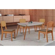 Conjunto Sala de Jantar Havana c/ Tampo Madeirado c/ Vidro Canto Curvo 120x80cm e 4 Cadeiras Havana Premium Naturale/Off White - Suede Capuccino-Rufat Conjunto Sala de Jantar Havana c/ Tampo Madeirado c/ Vidro Canto Curvo 120x80cm e 4 Cadeiras Havana Premium Naturale/Off White - Suede Capuccino-Rufat