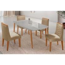 Conjunto Sala de Jantar Havana c/ Tampo Madeirado c/ Vidro Canto Curvo 120x80cm e 4 Cadeiras Maldivas Madeira Maciça Naturale/Off White - Capuccino/Li Conjunto Sala de Jantar Havana c/ Tampo Madeirado c/ Vidro Canto Curvo 120x80cm e 4 Cadeiras Maldivas Madeira Maciça Naturale/Off White - Capuccino/Li