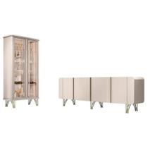 Conjunto Sala De Jantar HB 2 Peças Cristaleira Evora E Buffet Saluti