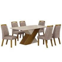 Conjunto Sala de Jantar Ilhéus Off White1,80 M com 6 Cadeiras Pés em Madeira Leifer Móveis