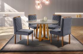 Conjunto Sala de Jantar Imperio 4 Lugares Mesa Redonda e Cadeiras Madeira Maciça Veludo Cinza Conjunto Sala de Jantar Imperio 4 Lugares Mesa Redonda e Cadeiras Madeira Maciça Veludo Cinza