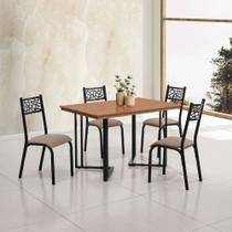 Conjunto Sala de Jantar Industrial Michigan 1,20 Tampo Castanho com 4 Cadeiras Jasmin Assento Bege