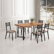 Conjunto Sala de Jantar Industrial Michigan 1,60 Tampo Castanho com 6 Cadeiras Jasmin Assento Bege