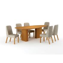 Conjunto Sala de Jantar Ísis 180cm com 6 Cadeiras Tampo Orgânico s/ Vidro Cinamomo Conjunto Sala de Jantar Ísis 180cm com 6 Cadeiras Tampo Orgânico s/ Vidro Cinamomo